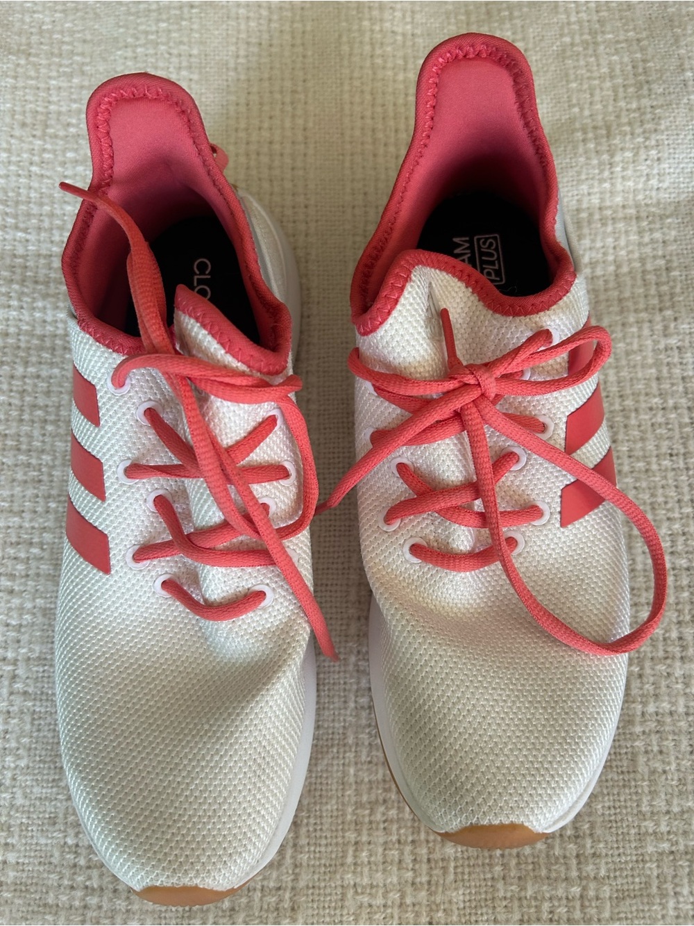 adidas White Sneakers with Coral Pink Interior
